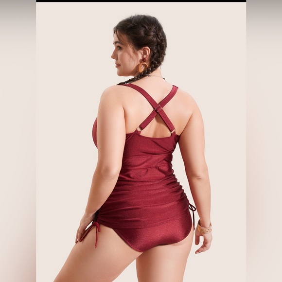 Bloomchic 5x Swimsuit Ruched Drawstring Heart Neckline Onepiece NWT - Picture 4 of 14